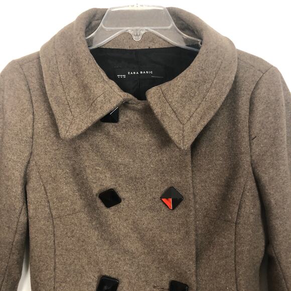 ZARA Basic Wool Blend Long Sleeve Brown Jacket/Coat - Picture 2 of 13